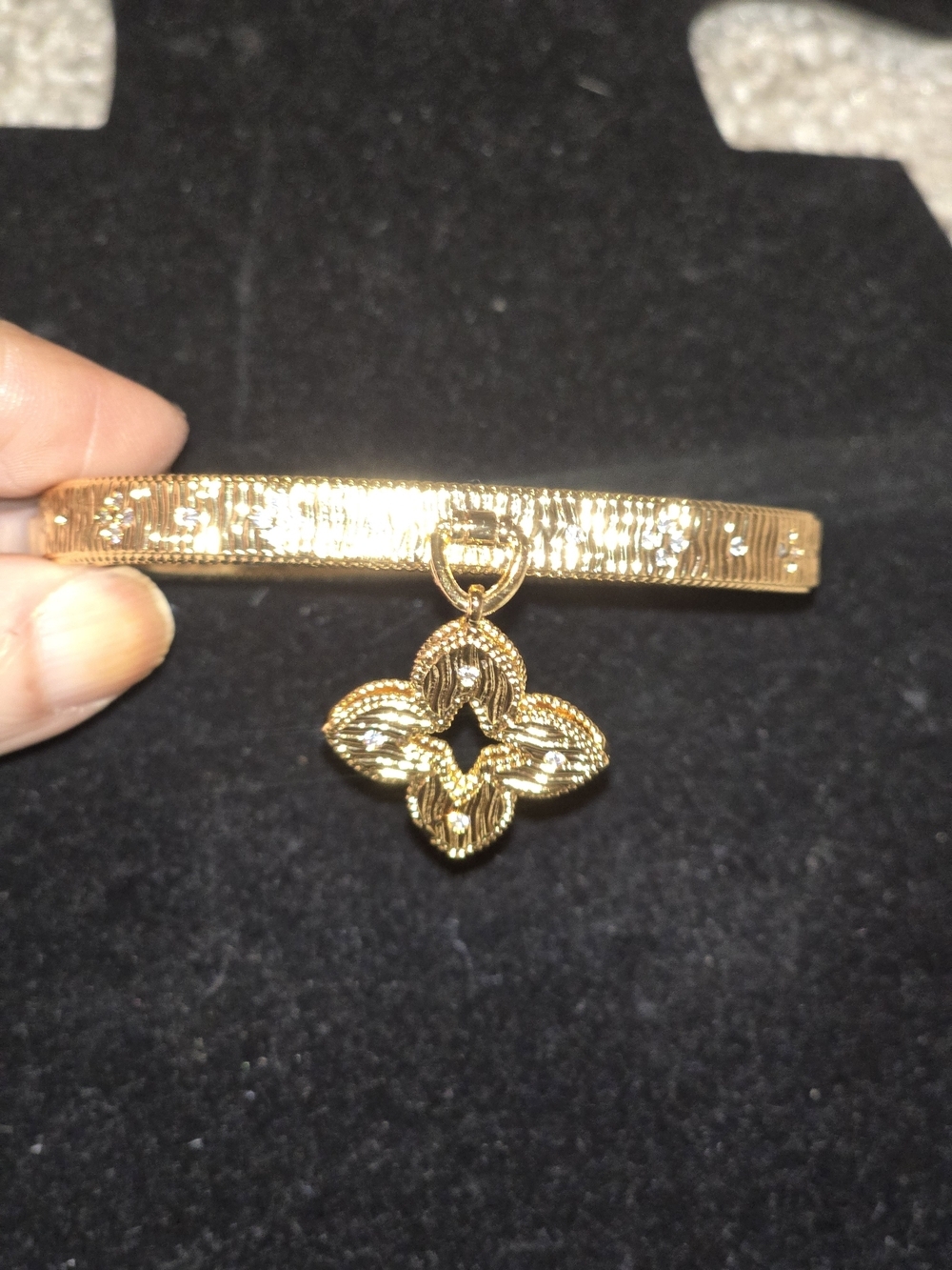 22kgp Dubai Jewelry Gold Tone Floral Charm Bangle Bracelet - Women Accessories